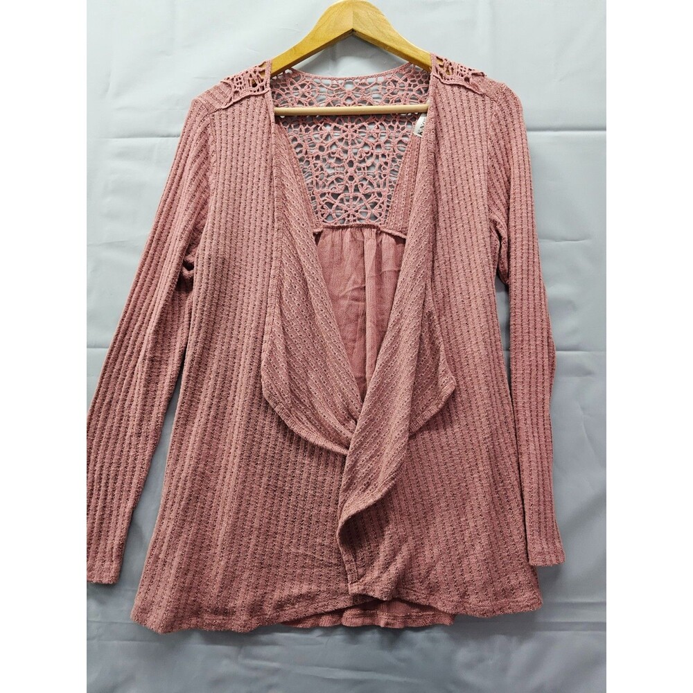 Knox Rose Cardigan Womens Small Pink Open Front Crochet Back Draped Boho